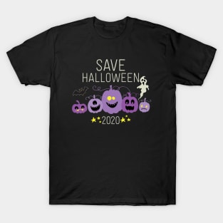 Purple Pumpkin Patch Bat Ghost Save Halloween 2020 T-Shirt